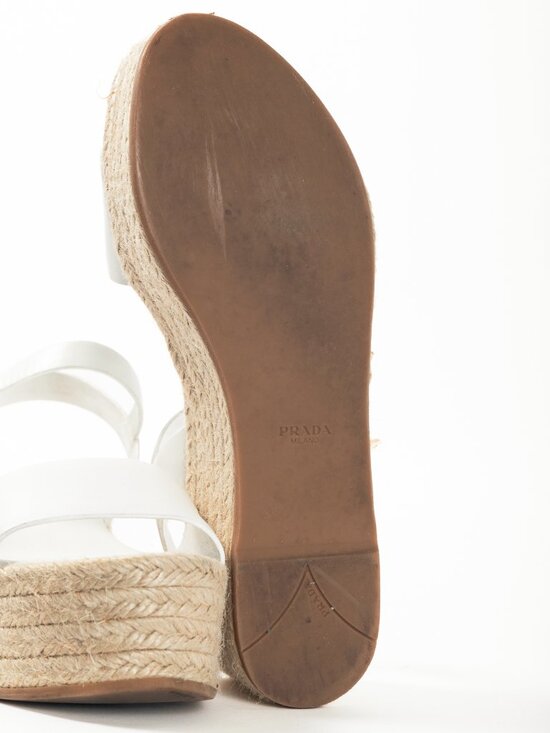 Prada Bianco Vitello Montana Leather Espadrille Wedge Sandals - Picture 5 of 10